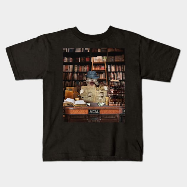 Cat Bookstore Kids T-Shirt by Random Galaxy